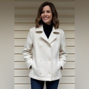 Vintage Jones New York Cream Wool Blend Peacoat Style Jacket, Size 8